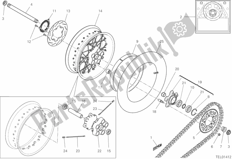 Alle onderdelen voor de Achterwiel van de Ducati Scrambler Cafe Racer Thailand 803 2020